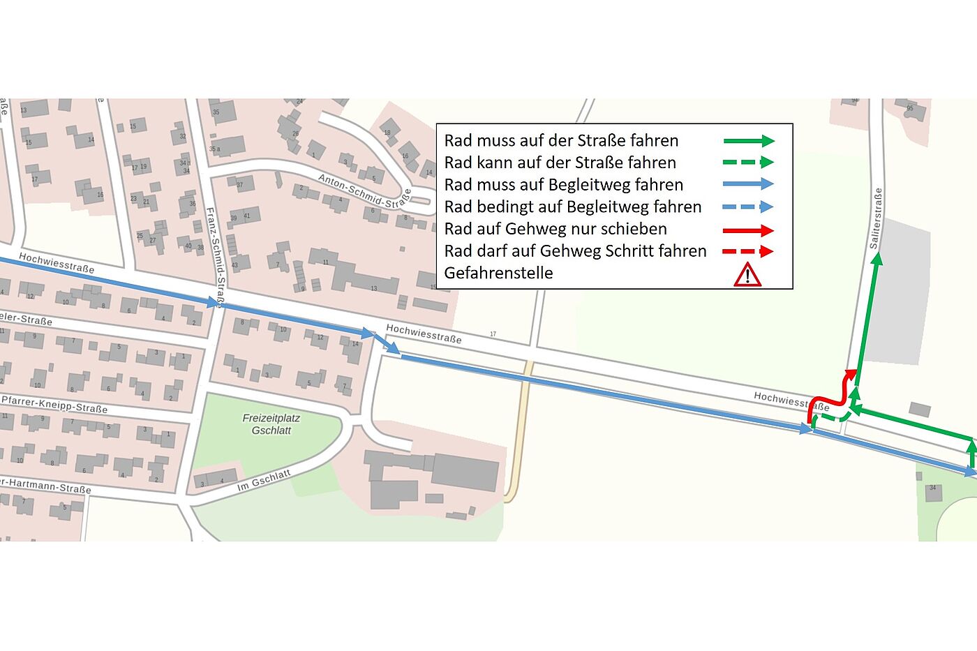 Stadtplan mit Pfeilen zur Wegmarkierung